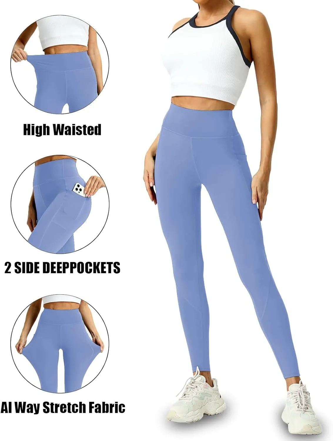 4 Pack Leggings with Pockets for Women - Soft High Waisted Tummy Control Workout Yoga Pants