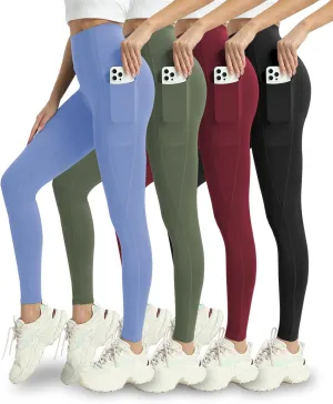 4 Pack Leggings with Pockets for Women - Soft High Waisted Tummy Control Workout Yoga Pants