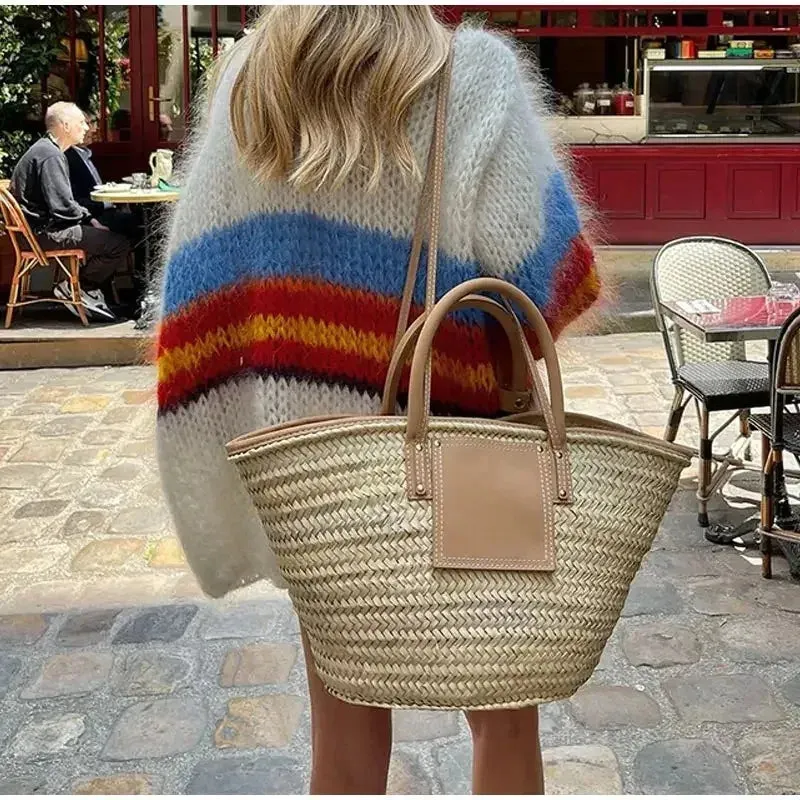 Advbridge Women Y2K Open Front Loose Sweaters Fuzzy Lightweight Stripe Print Contrast Color Long Sleeve Knitwear Cardigans Coat