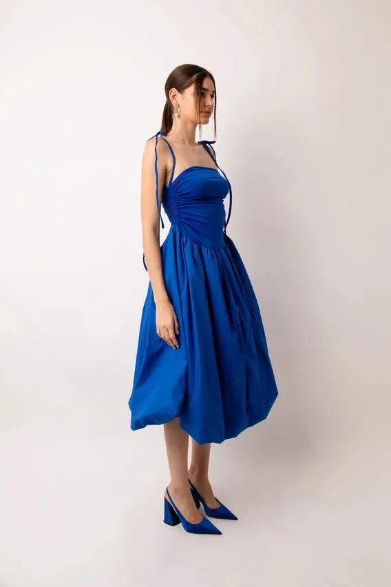 Alexa Stretch Strapless Puffball Midi Dress