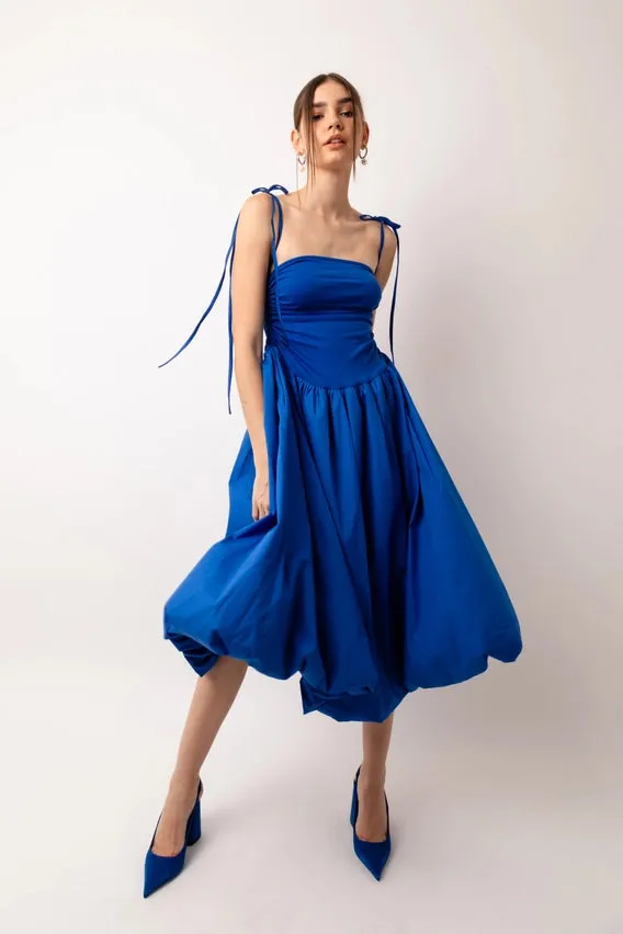 Alexa Stretch Strapless Puffball Midi Dress
