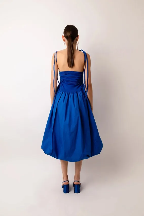 Alexa Stretch Strapless Puffball Midi Dress