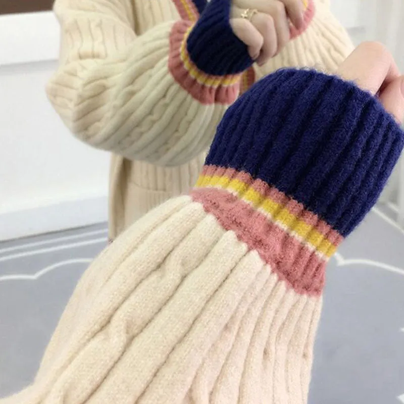 autumn winter loose knitting women cardigan sweater korean style plus size single-breasted pink striped sweater coats female