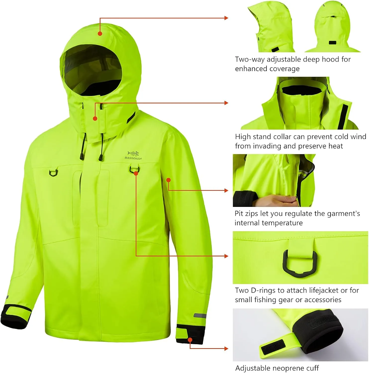 BASSDASH Valor Waterproof Fishing Jackets for Men Women Breathable Windproof Rain Jacket