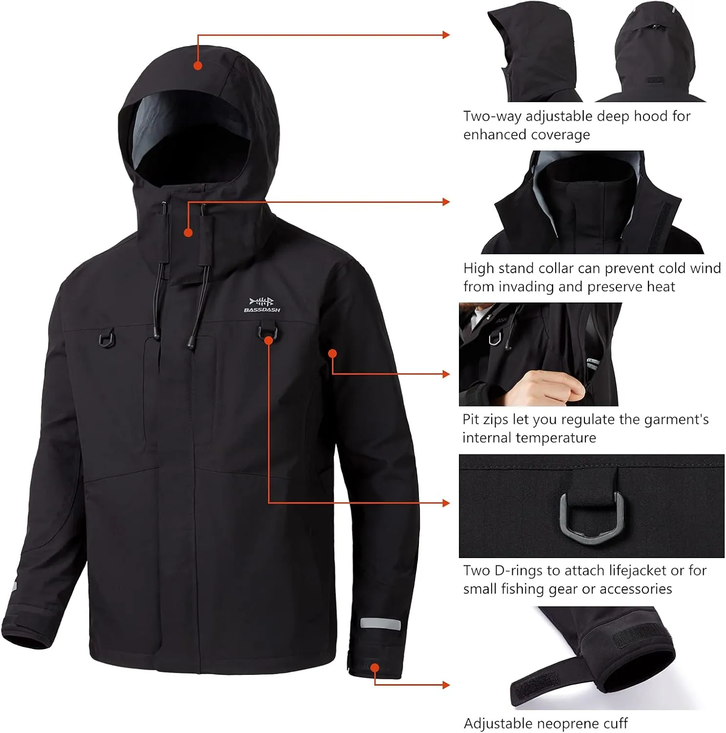 BASSDASH Valor Waterproof Fishing Jackets for Men Women Breathable Windproof Rain Jacket