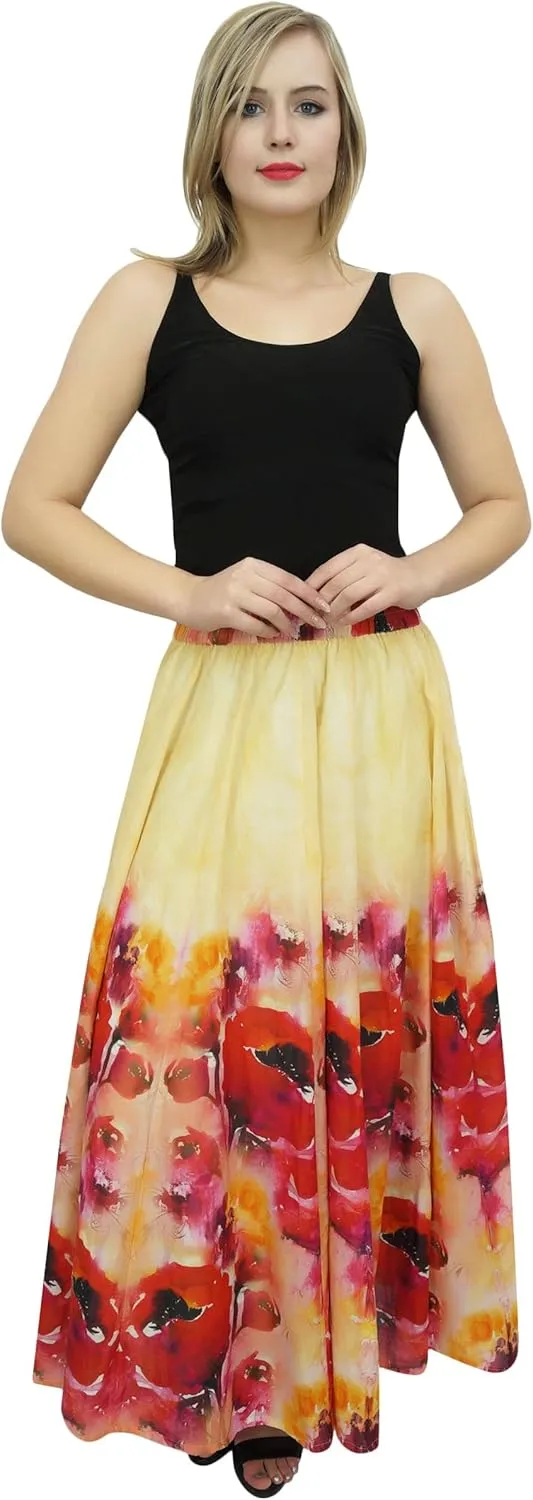 Bimba Women's Cotton Floral Printed Skirt Elastic Waist Maxi Summer Skirts