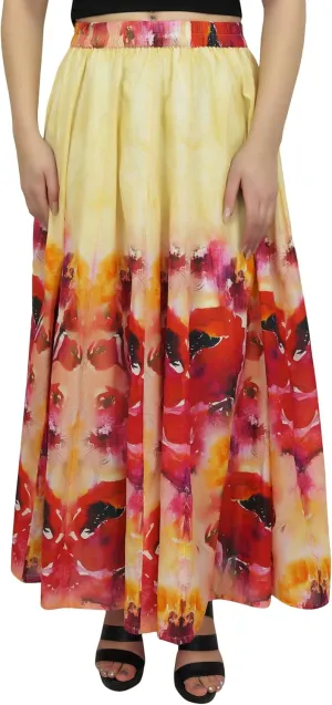 Bimba Women's Cotton Floral Printed Skirt Elastic Waist Maxi Summer Skirts