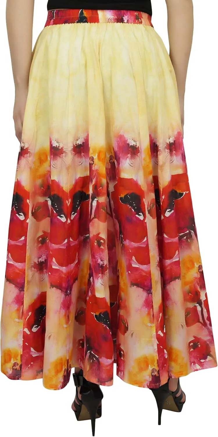 Bimba Women's Cotton Floral Printed Skirt Elastic Waist Maxi Summer Skirts