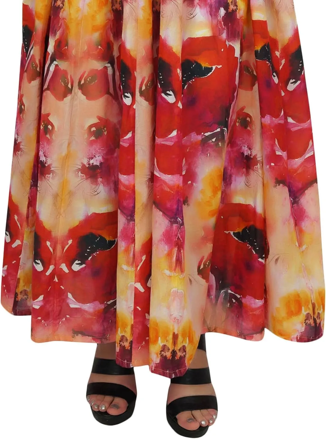 Bimba Women's Cotton Floral Printed Skirt Elastic Waist Maxi Summer Skirts
