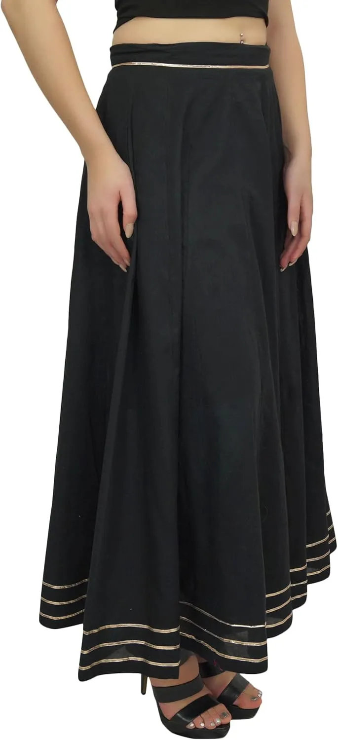 Bimba Women's Cotton Maxi Skirt Gota Design Drawstring Tassel Waist