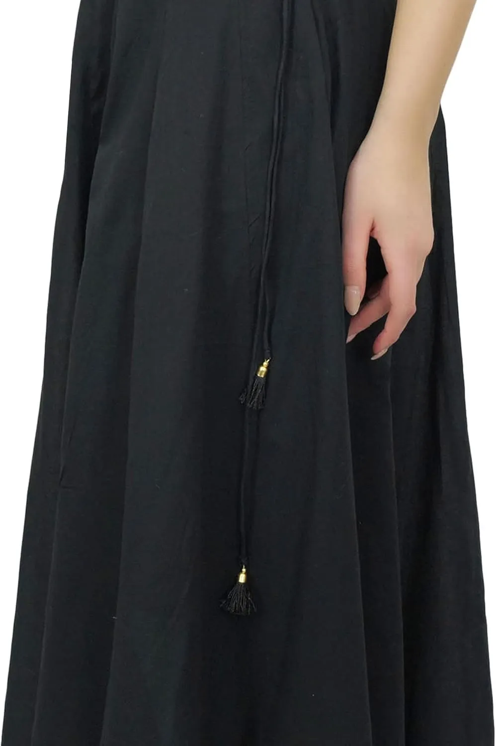 Bimba Women's Cotton Maxi Skirt Gota Design Drawstring Tassel Waist