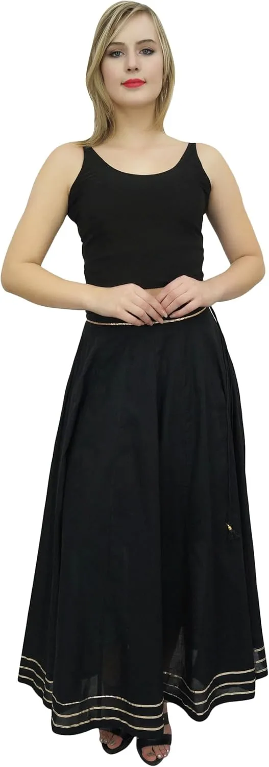 Bimba Women's Cotton Maxi Skirt Gota Design Drawstring Tassel Waist