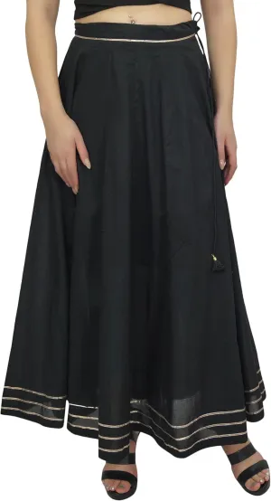 Bimba Women's Cotton Maxi Skirt Gota Design Drawstring Tassel Waist