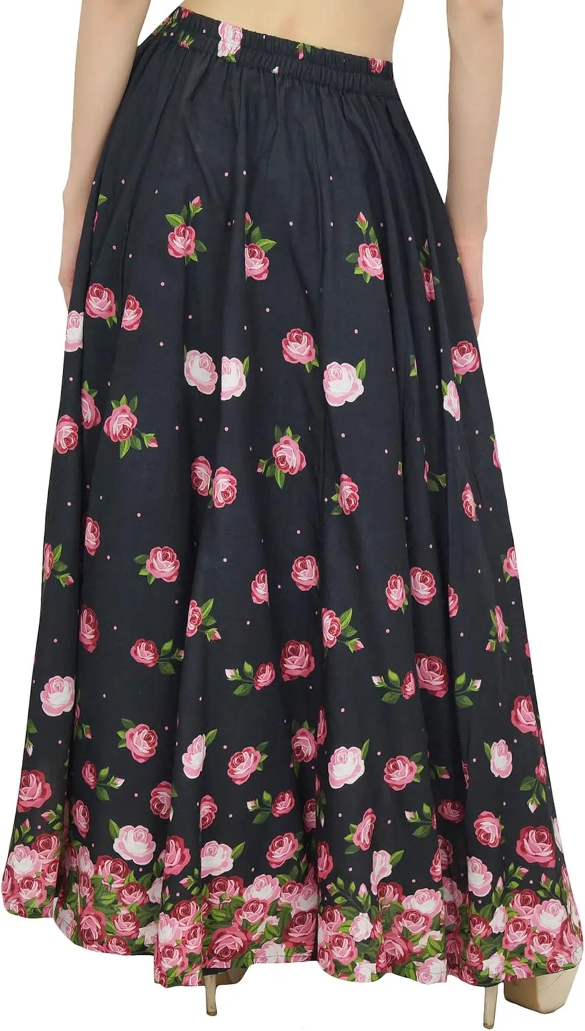 Bimba Women's Elastic Waist Maxi Skirt Floral Printed Cotton Skirts