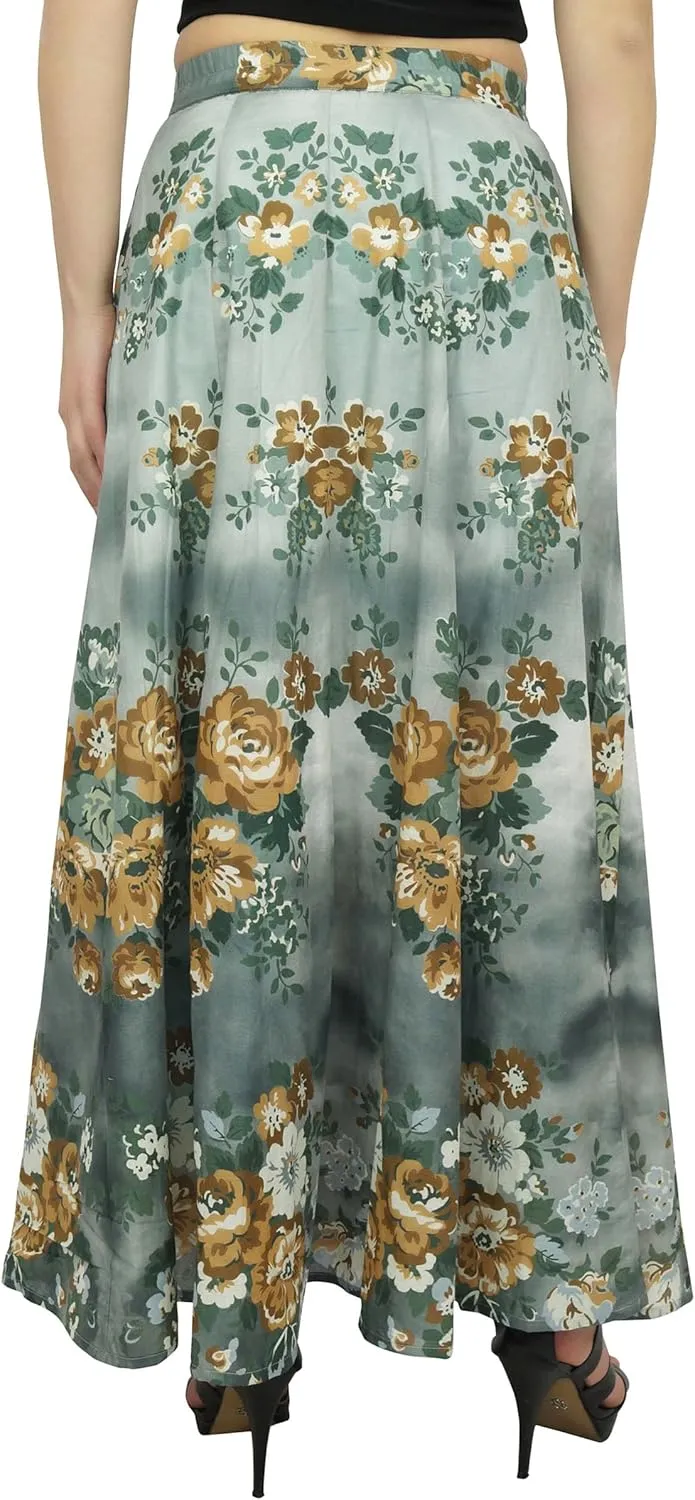 Bimba Women's Floral Print Cotton Skirt Elastic Waist Maxi Summer Skirts
