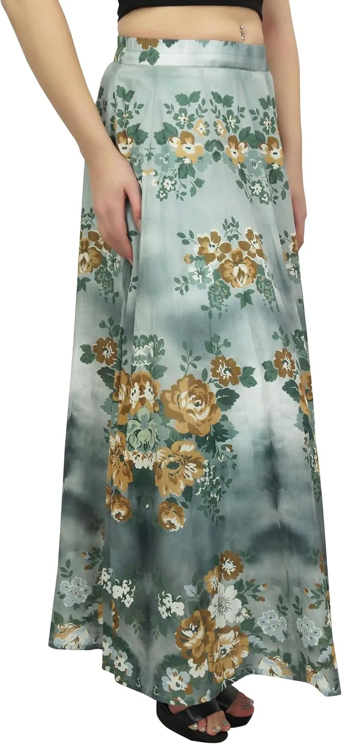 Bimba Women's Floral Print Cotton Skirt Elastic Waist Maxi Summer Skirts
