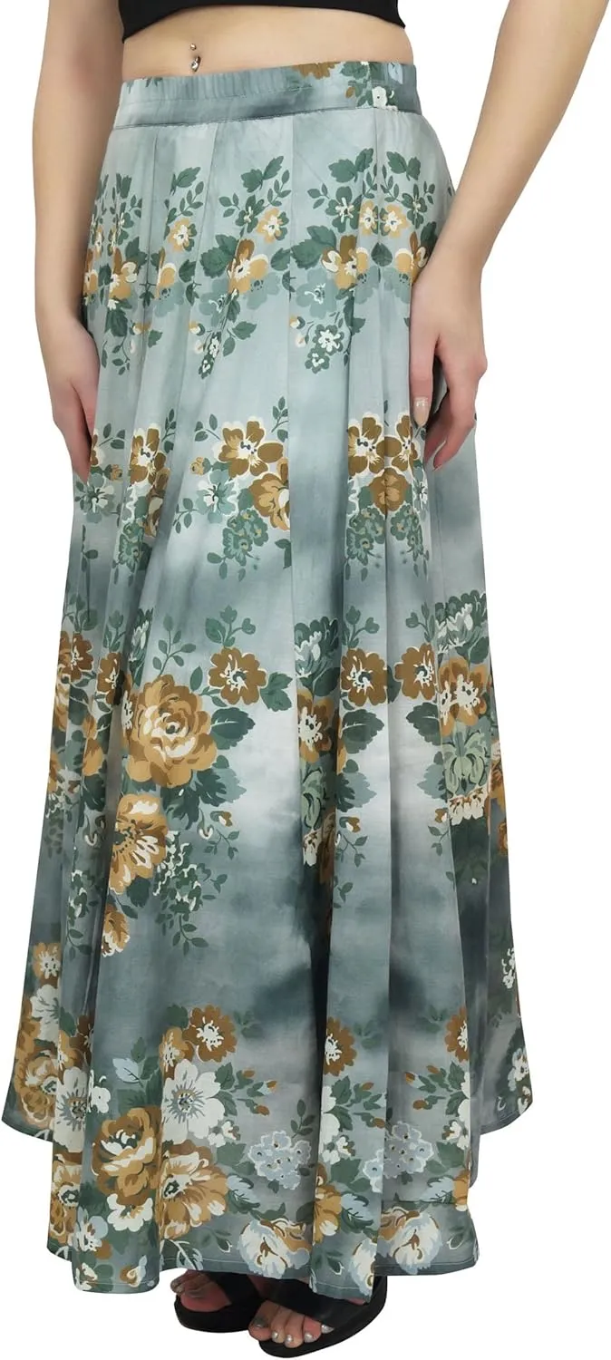 Bimba Women's Floral Print Cotton Skirt Elastic Waist Maxi Summer Skirts