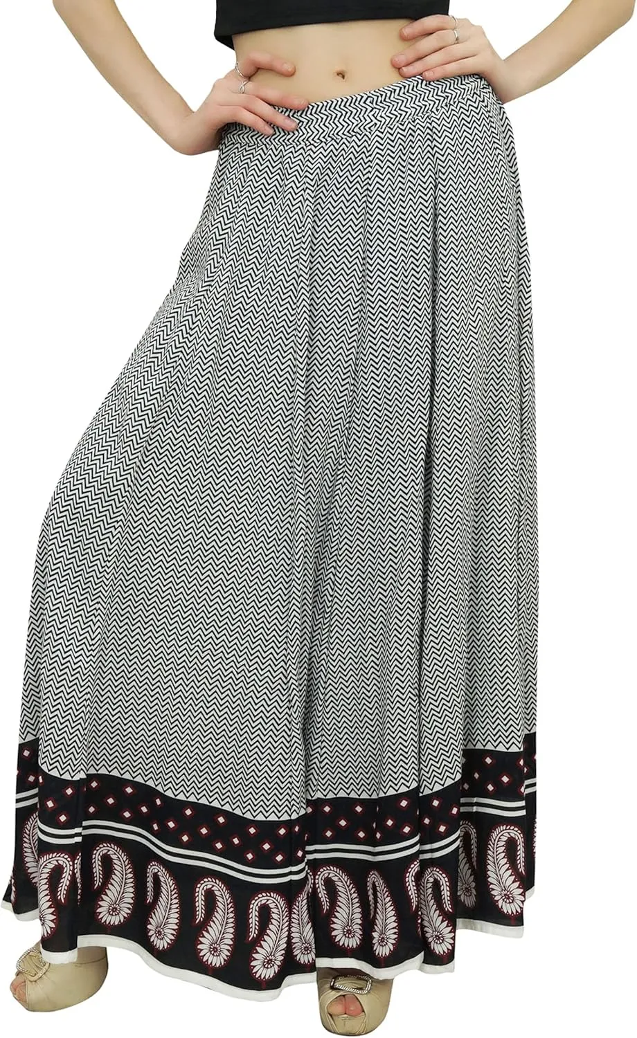 Bimba Women's Printed Cotton Elastic Waist Maxi Summer Skirt