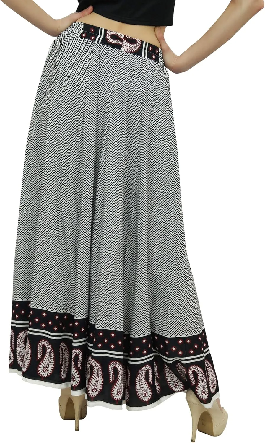 Bimba Women's Printed Cotton Elastic Waist Maxi Summer Skirt