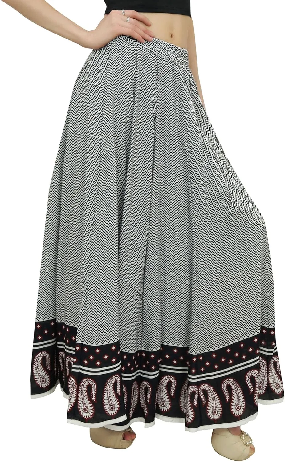 Bimba Women's Printed Cotton Elastic Waist Maxi Summer Skirt