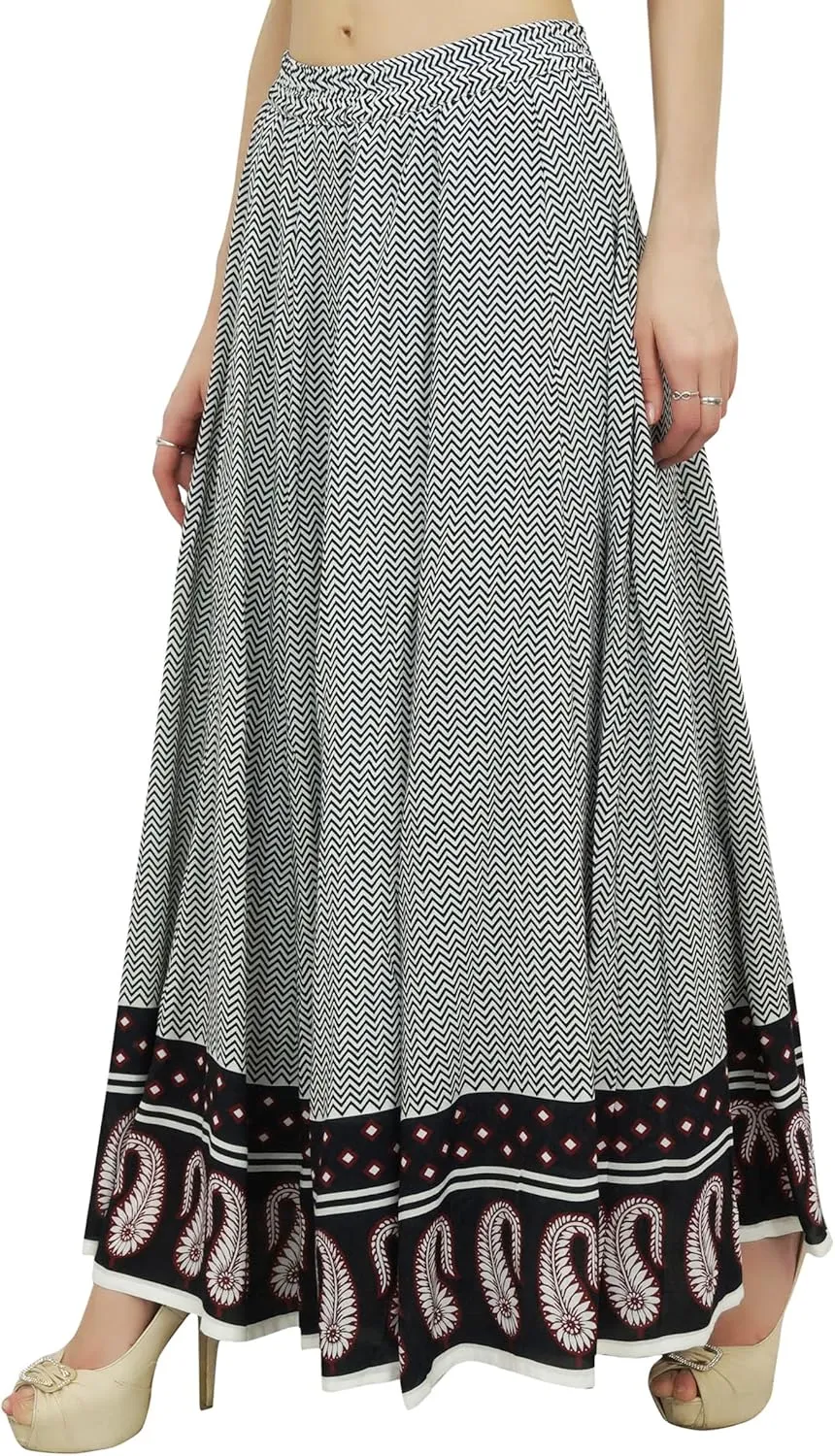 Bimba Women's Printed Cotton Elastic Waist Maxi Summer Skirt