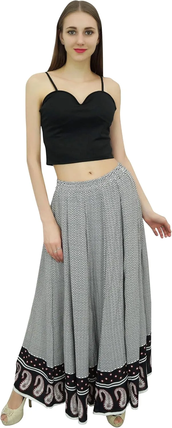 Bimba Women's Printed Cotton Elastic Waist Maxi Summer Skirt
