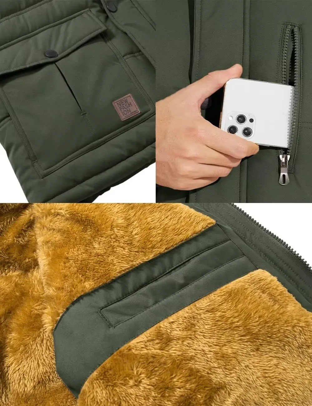 BIYLACLESEN Men's Hooded Winter Warm Jacket Fleece Thicken Windproof Down Coat with Fur Collar Hood Snowproof Jackets
