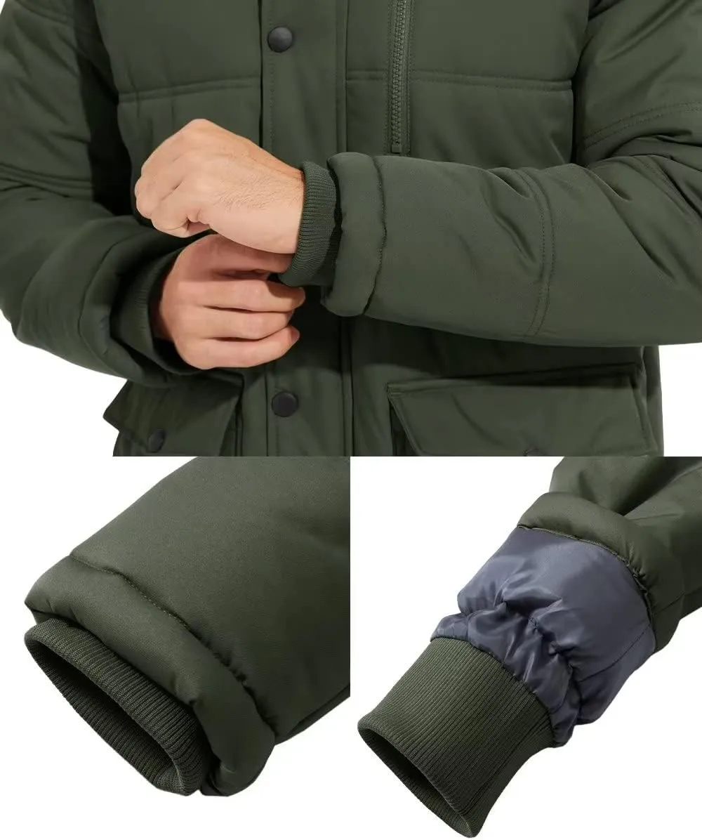 BIYLACLESEN Men's Hooded Winter Warm Jacket Fleece Thicken Windproof Down Coat with Fur Collar Hood Snowproof Jackets