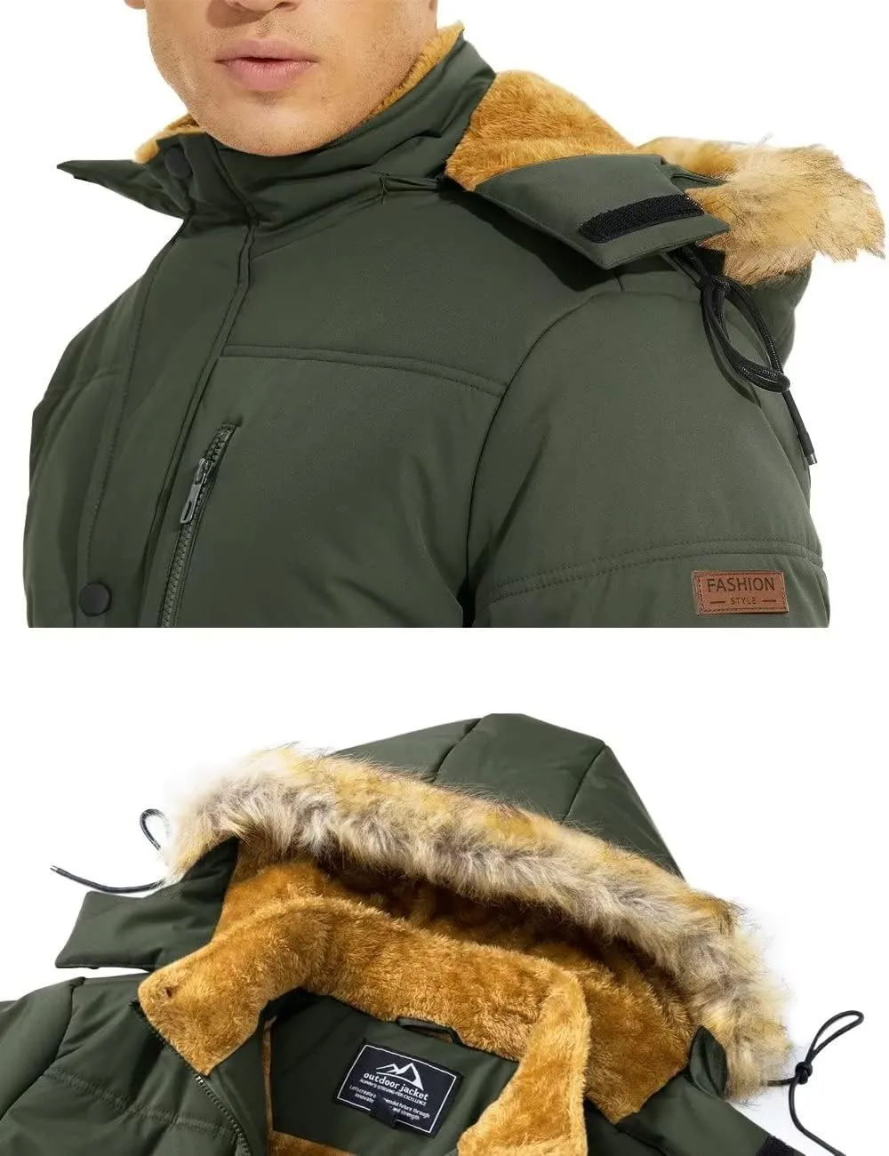 BIYLACLESEN Men's Hooded Winter Warm Jacket Fleece Thicken Windproof Down Coat with Fur Collar Hood Snowproof Jackets