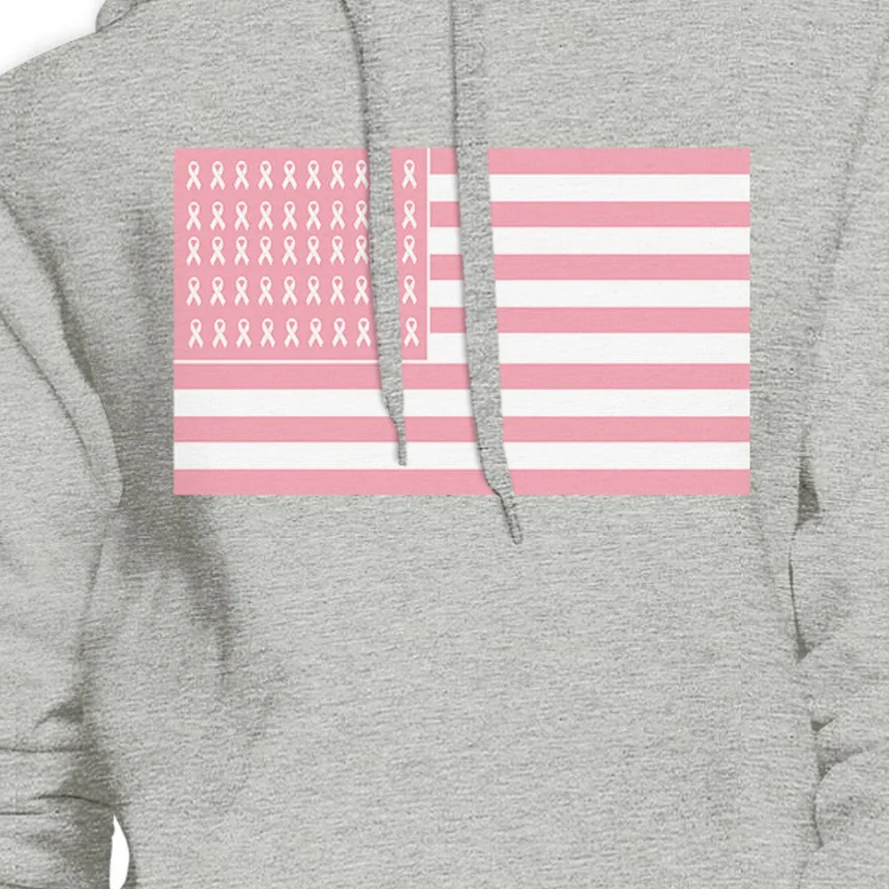 Breast Cancer Awareness Pink Flag Grey Hoodie