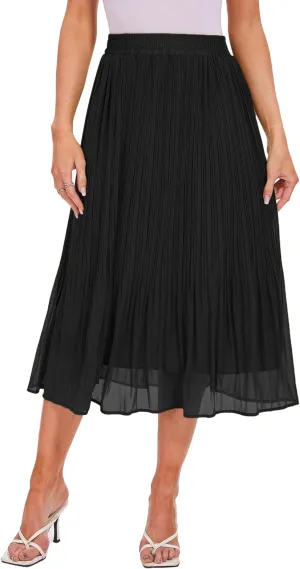 Breezy Lane Womens Midi Skirts for Women Pleated Elastic High Waisted A Line Ruffle Flowy Summer Skirts