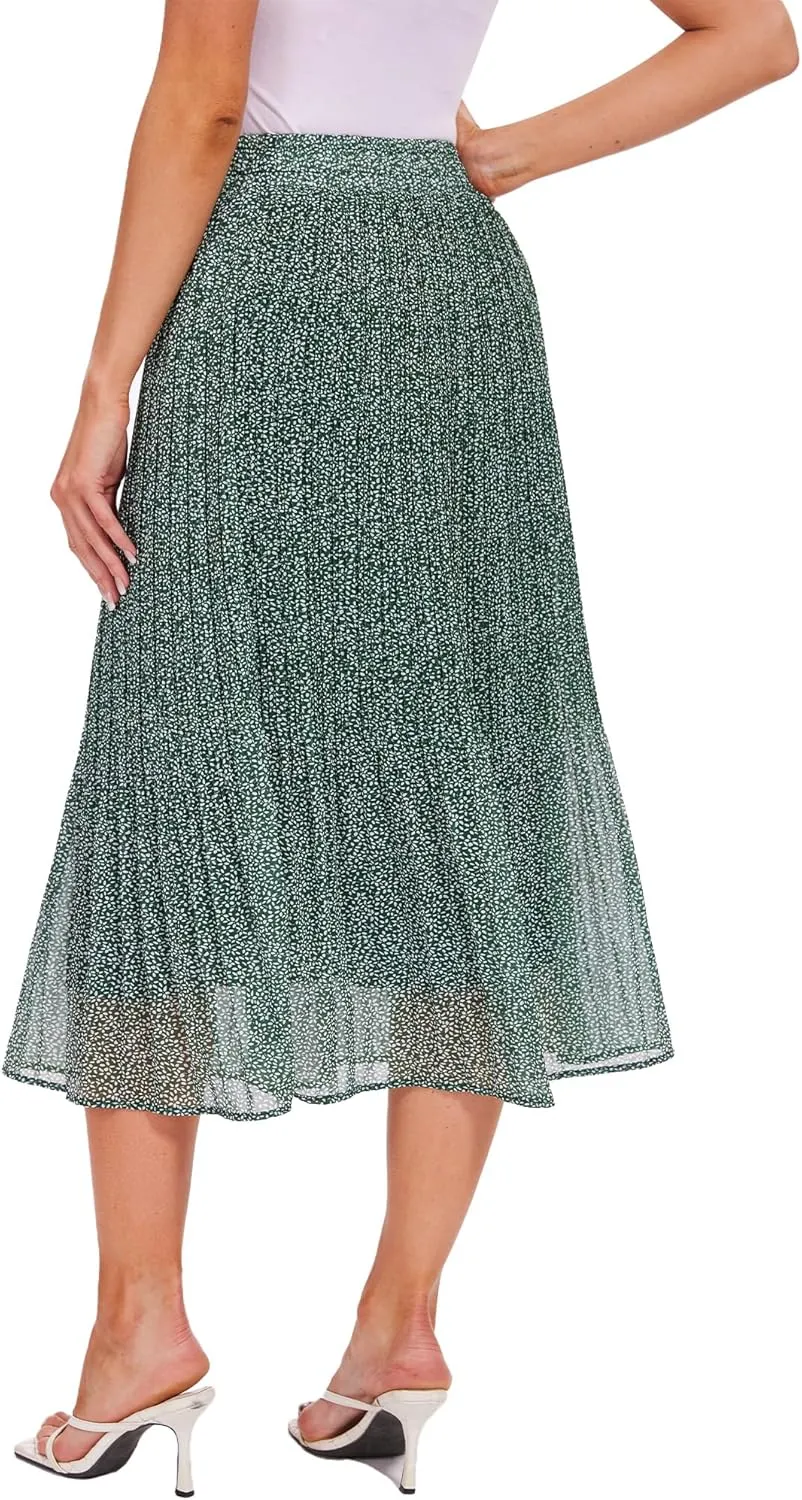 Breezy Lane Womens Midi Skirts for Women Pleated Elastic High Waisted A Line Ruffle Flowy Summer Skirts