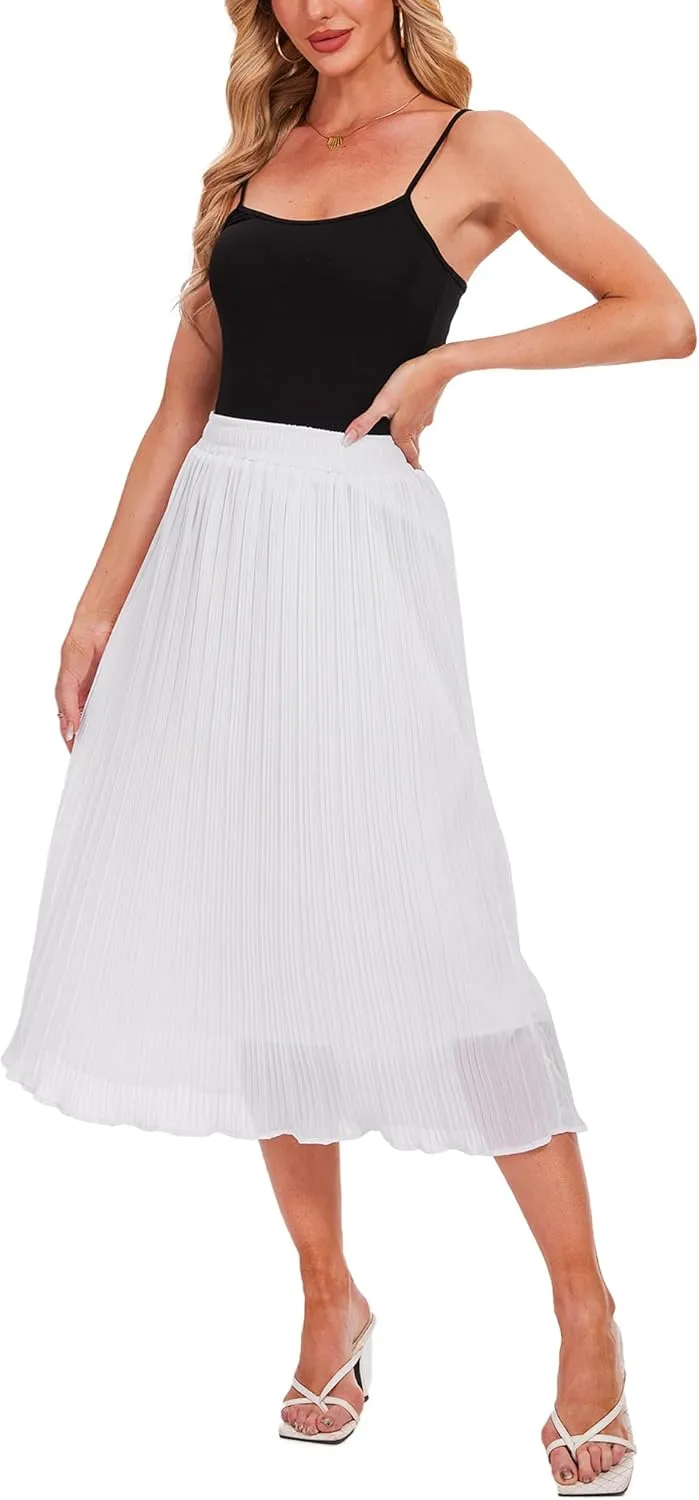 Breezy Lane Womens Midi Skirts for Women Pleated Elastic High Waisted A Line Ruffle Flowy Summer Skirts