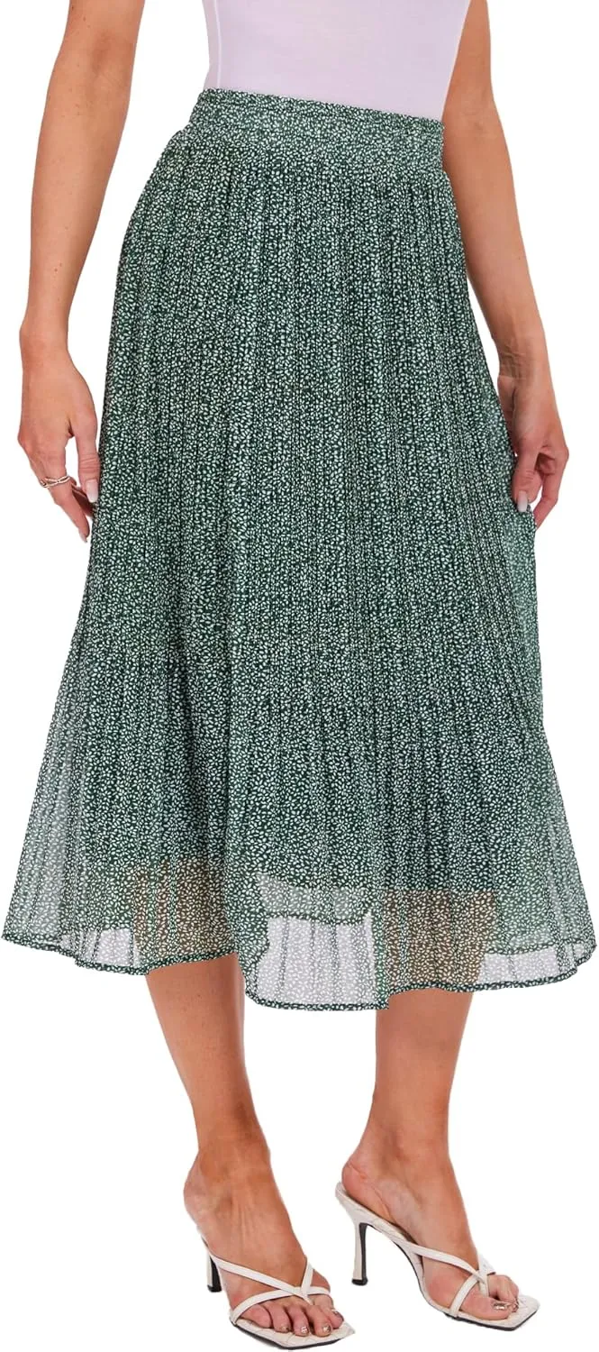Breezy Lane Womens Midi Skirts for Women Pleated Elastic High Waisted A Line Ruffle Flowy Summer Skirts
