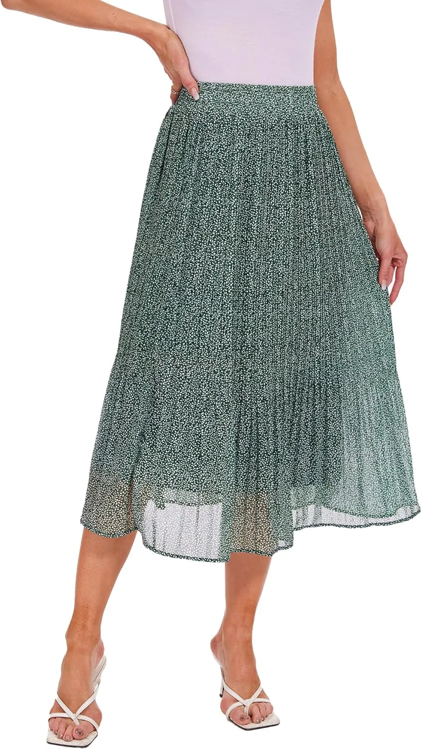 Breezy Lane Womens Midi Skirts for Women Pleated Elastic High Waisted A Line Ruffle Flowy Summer Skirts