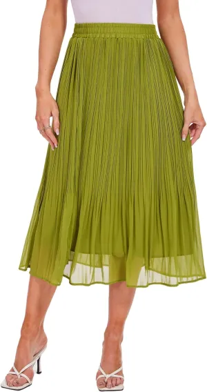 Breezy Lane Womens Midi Skirts for Women Pleated Elastic High Waisted A Line Ruffle Flowy Summer Skirts