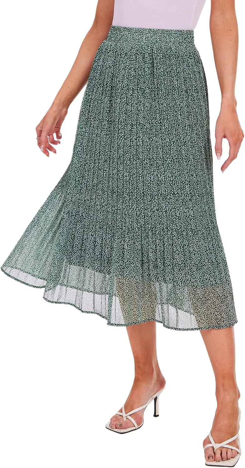 Breezy Lane Womens Midi Skirts for Women Pleated Elastic High Waisted A Line Ruffle Flowy Summer Skirts