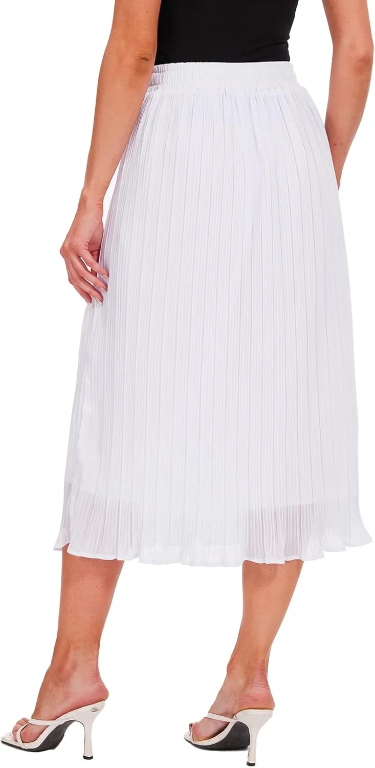 Breezy Lane Womens Midi Skirts for Women Pleated Elastic High Waisted A Line Ruffle Flowy Summer Skirts