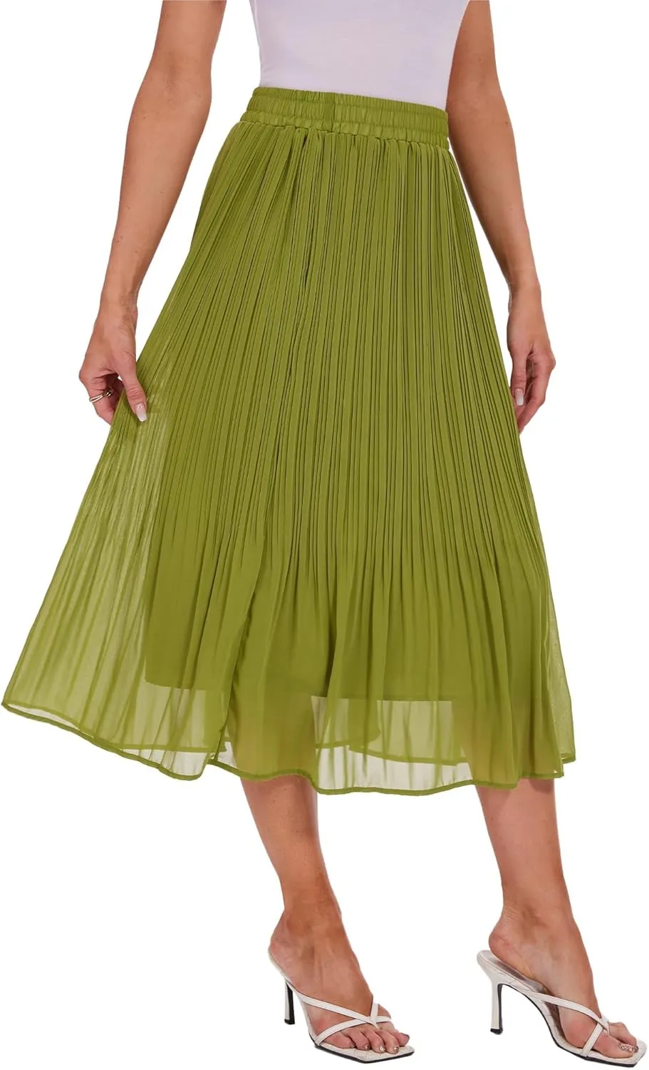 Breezy Lane Womens Midi Skirts for Women Pleated Elastic High Waisted A Line Ruffle Flowy Summer Skirts