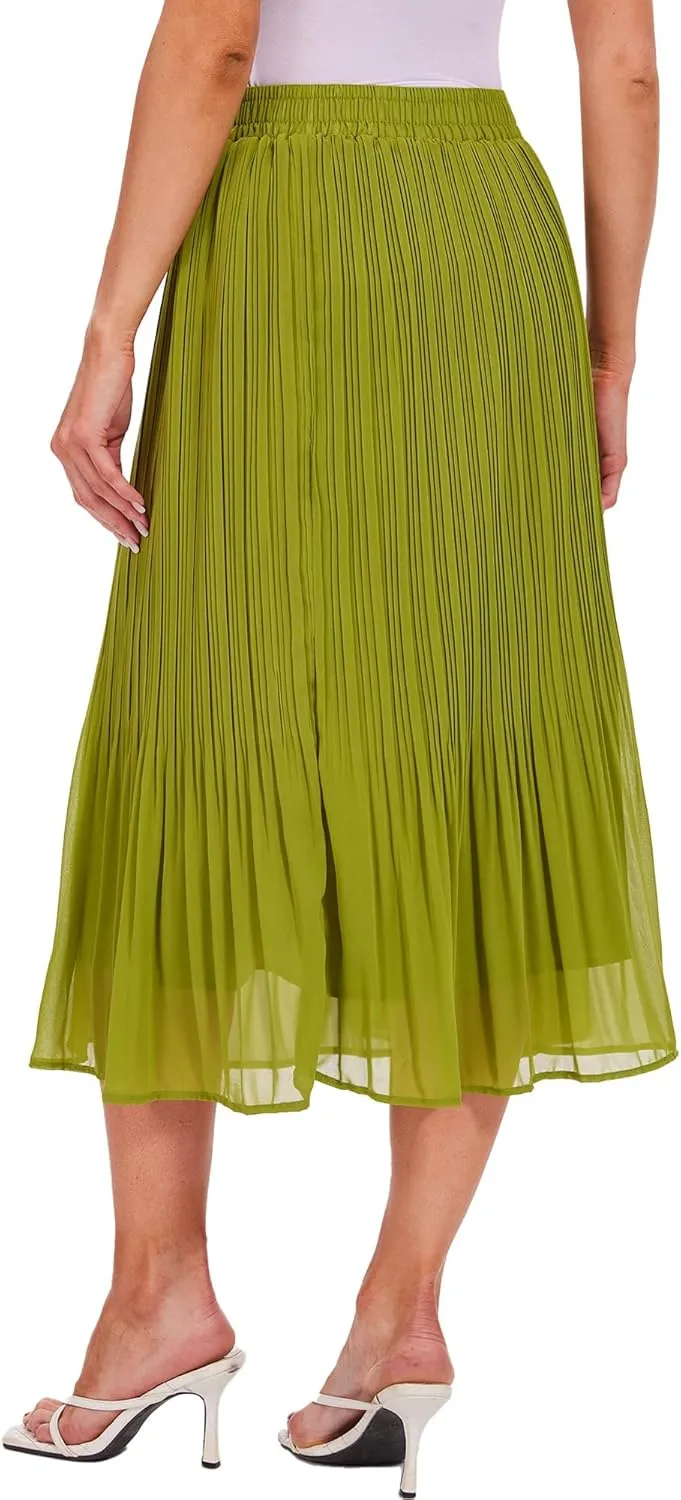 Breezy Lane Womens Midi Skirts for Women Pleated Elastic High Waisted A Line Ruffle Flowy Summer Skirts