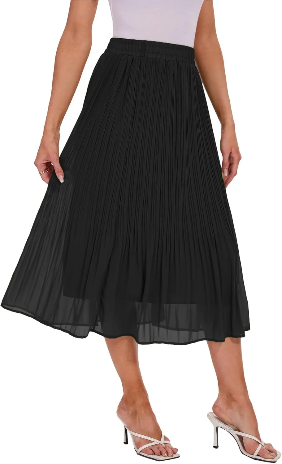 Breezy Lane Womens Midi Skirts for Women Pleated Elastic High Waisted A Line Ruffle Flowy Summer Skirts