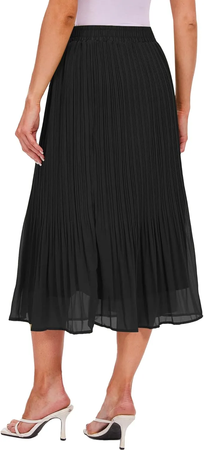Breezy Lane Womens Midi Skirts for Women Pleated Elastic High Waisted A Line Ruffle Flowy Summer Skirts