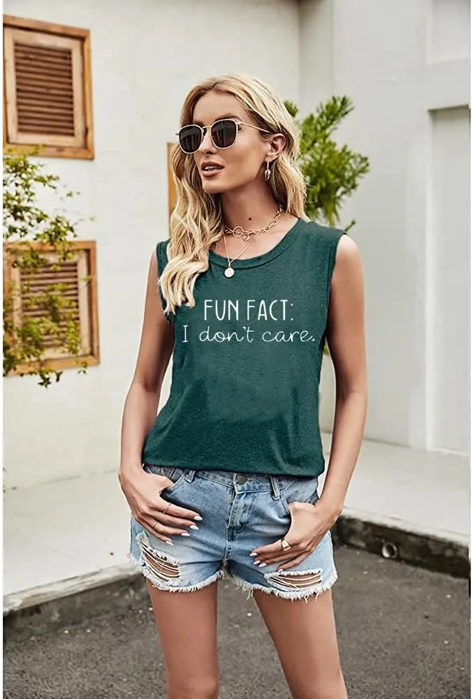 Calvin Fun Fact l Don't Care Letter Print T-Shirt for Women Funny Sayings Graphic Tees