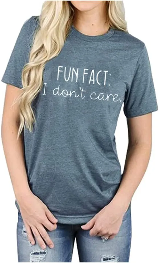 Calvin Fun Fact l Don't Care Letter Print T-Shirt for Women Funny Sayings Graphic Tees