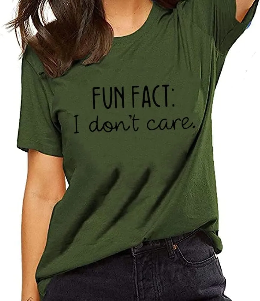 Calvin Fun Fact l Don't Care Letter Print T-Shirt for Women Funny Sayings Graphic Tees