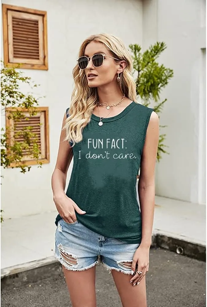 Calvin Fun Fact l Don't Care Letter Print T-Shirt for Women Funny Sayings Graphic Tees
