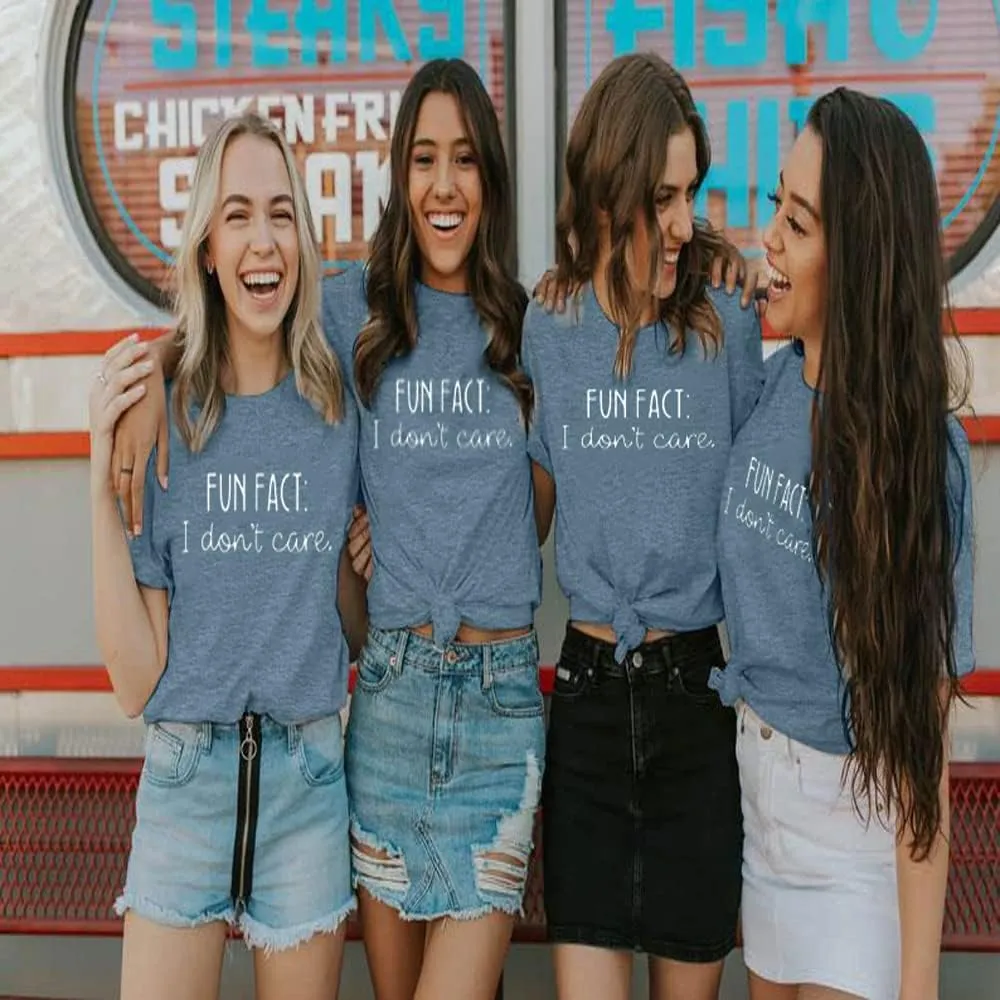 Calvin Fun Fact l Don't Care Letter Print T-Shirt for Women Funny Sayings Graphic Tees