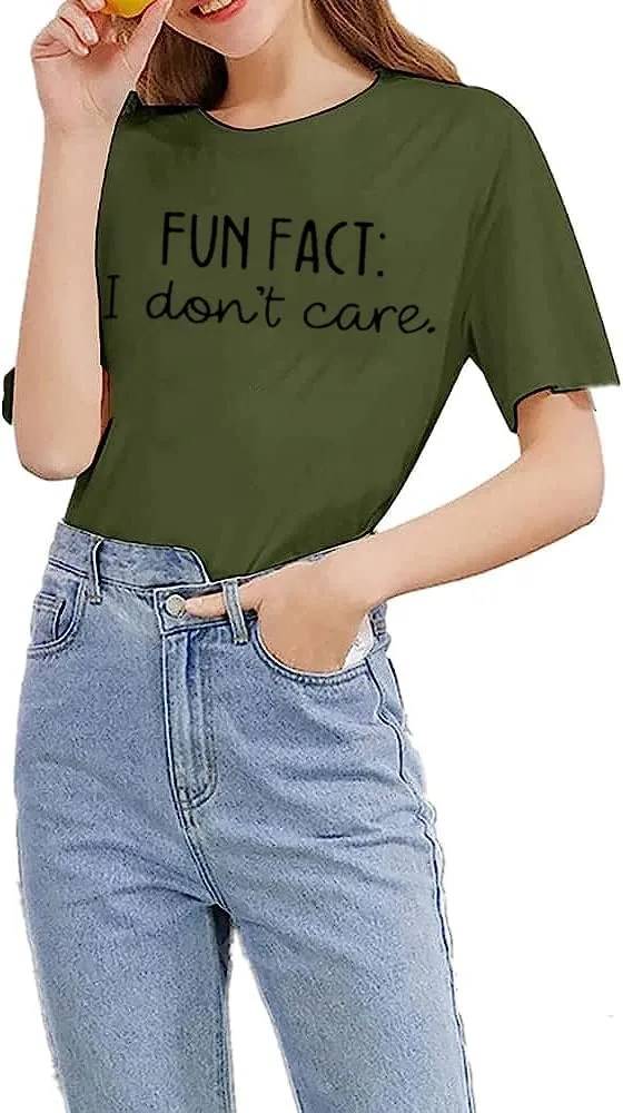 Calvin Fun Fact l Don't Care Letter Print T-Shirt for Women Funny Sayings Graphic Tees