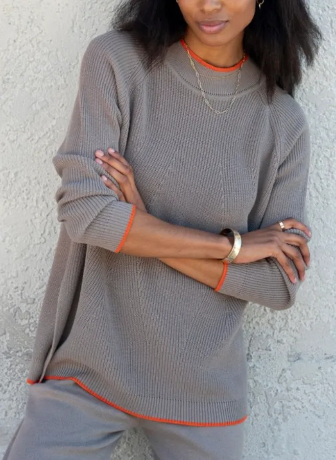 Camden Mockneck Sweater in Hazelnut & Orange