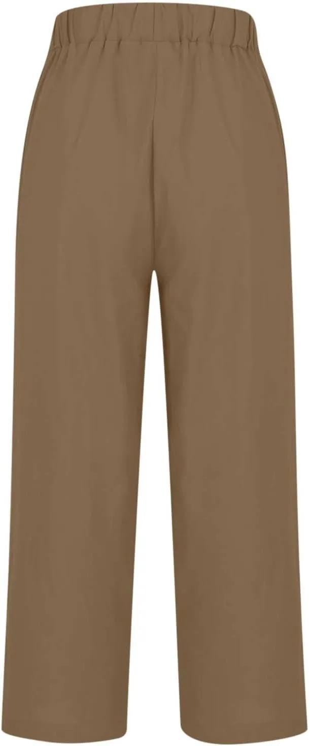 Capri Pants for Women Casual Straight Leg Lounge Trousers Elastic High Waist Lightweight Comfy Soft Palazzo Pants